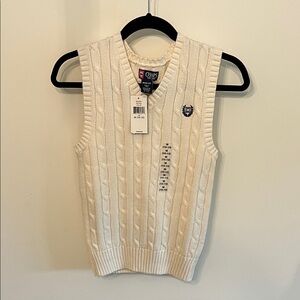 Chaps Cable Knit V-Neck Sweater Vest - Cream
